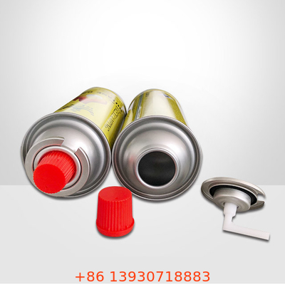 OEM एक इंच ब्यूटेन कैम्पिंग गैस फर्नेस वाल्व 223g एयरोसोल पाक कला कनस्तर के लिए लाल कवर के साथ